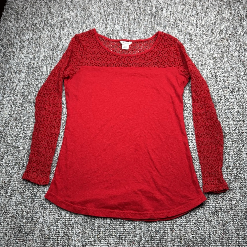 Ariat Shirt Womens Large Lace Long Sleeves Lace Trim Red Blouse -READ